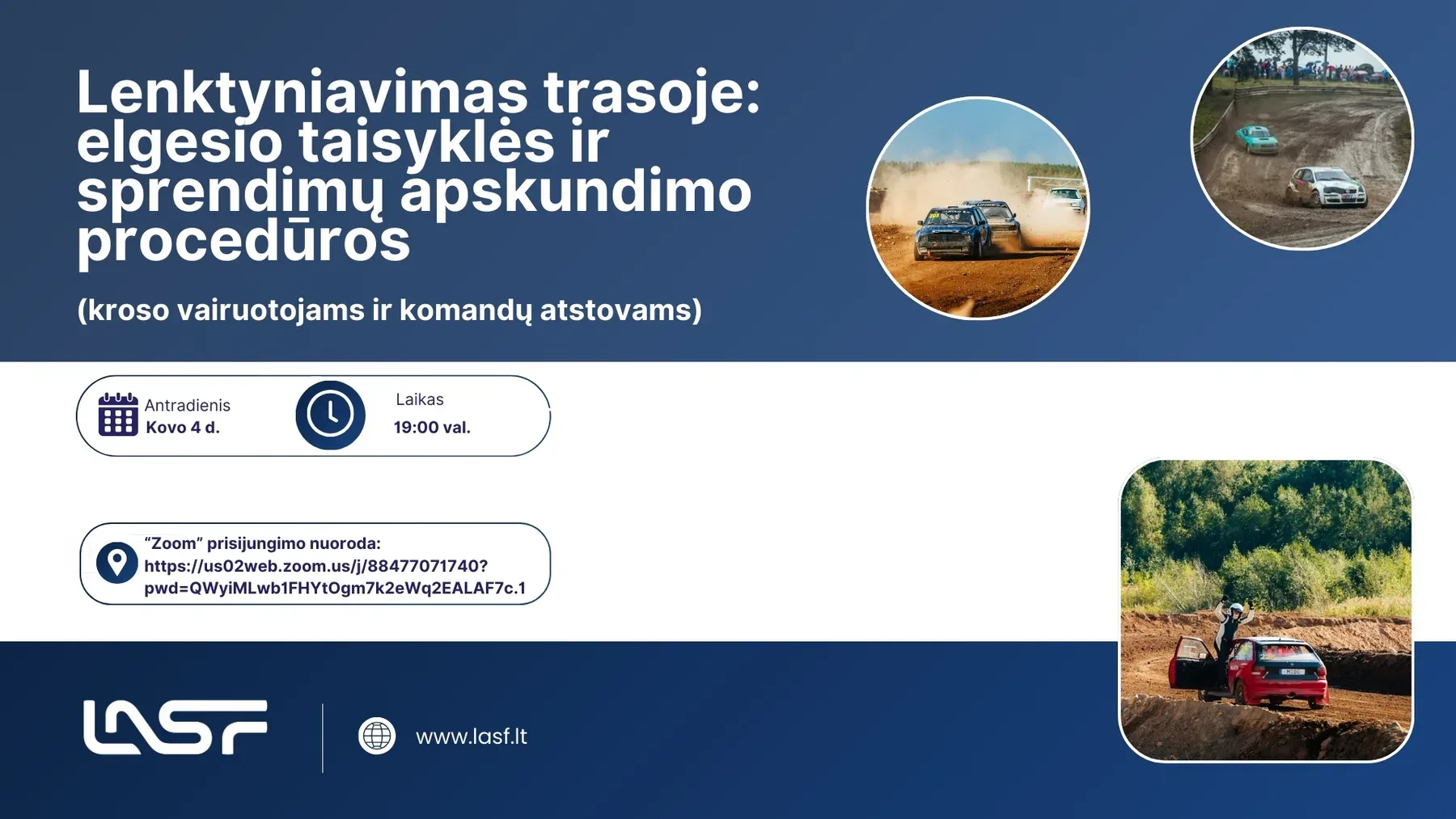 Kviečiame dalyvauti seminare: ,,Lenktyniavimas trasoje: elgesio taisyklės ir sprendimų apskundimo procedūros (kroso vairuotojams ir komandų atstovams)”
