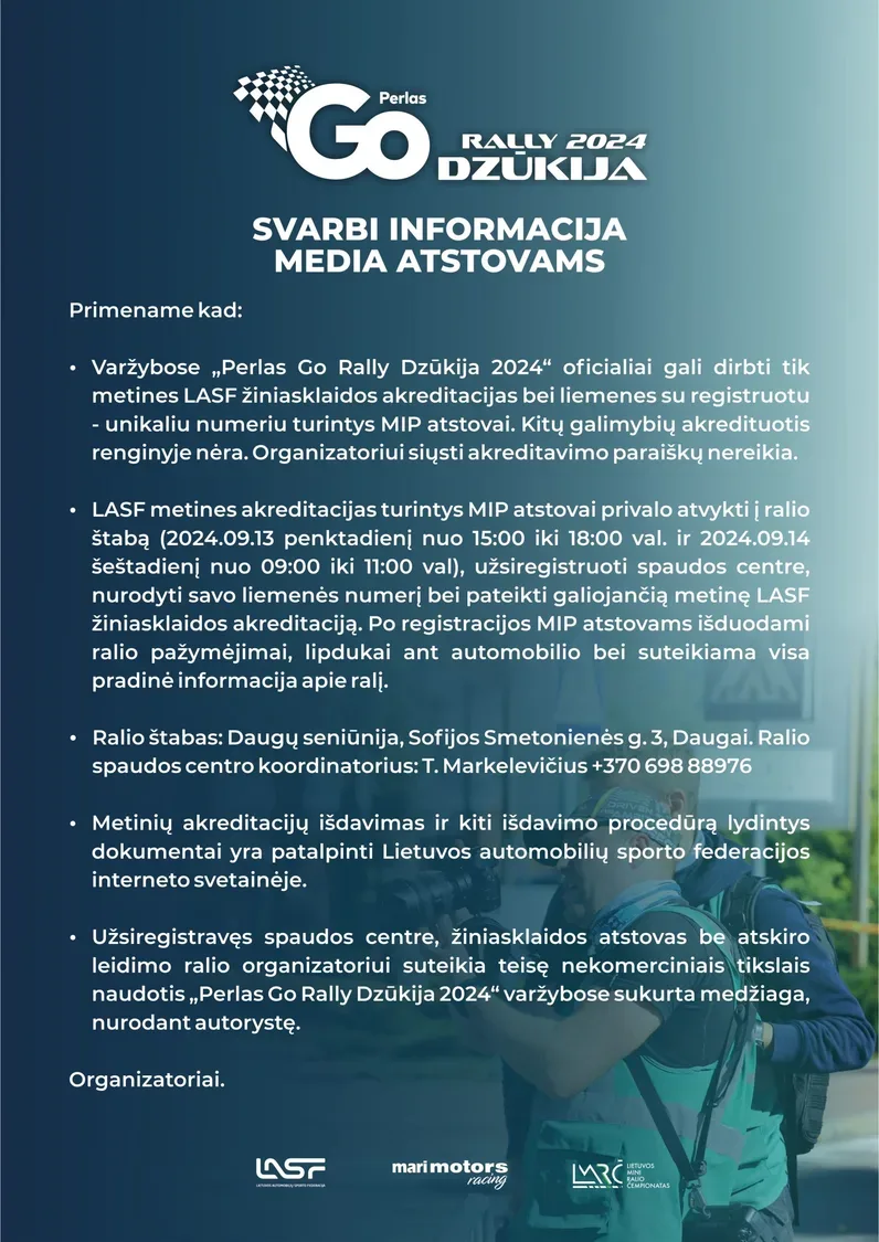 „Perlas Go Rally Dzūkija 2024“. Svarbi informacija media atstovams