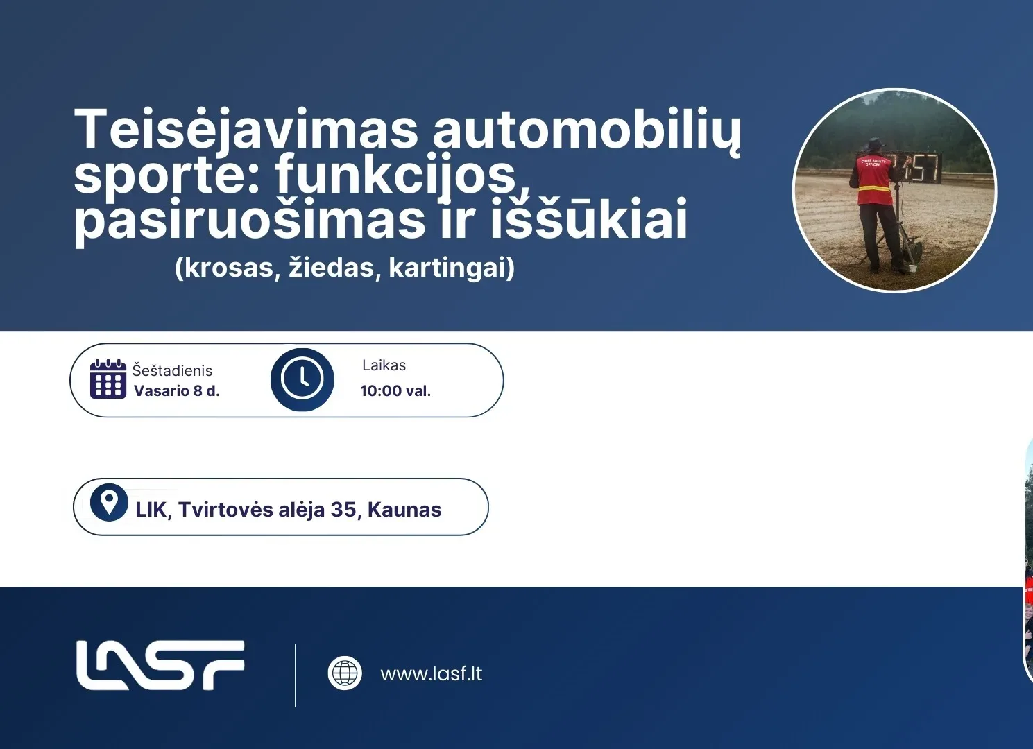 Kviečiame dalyvauti seminare: ,,Teisėjavimas automobilių sporte: funkcijos, pasiruošimas ir iššūkiai (krosas, žiedas, kartingai)"
