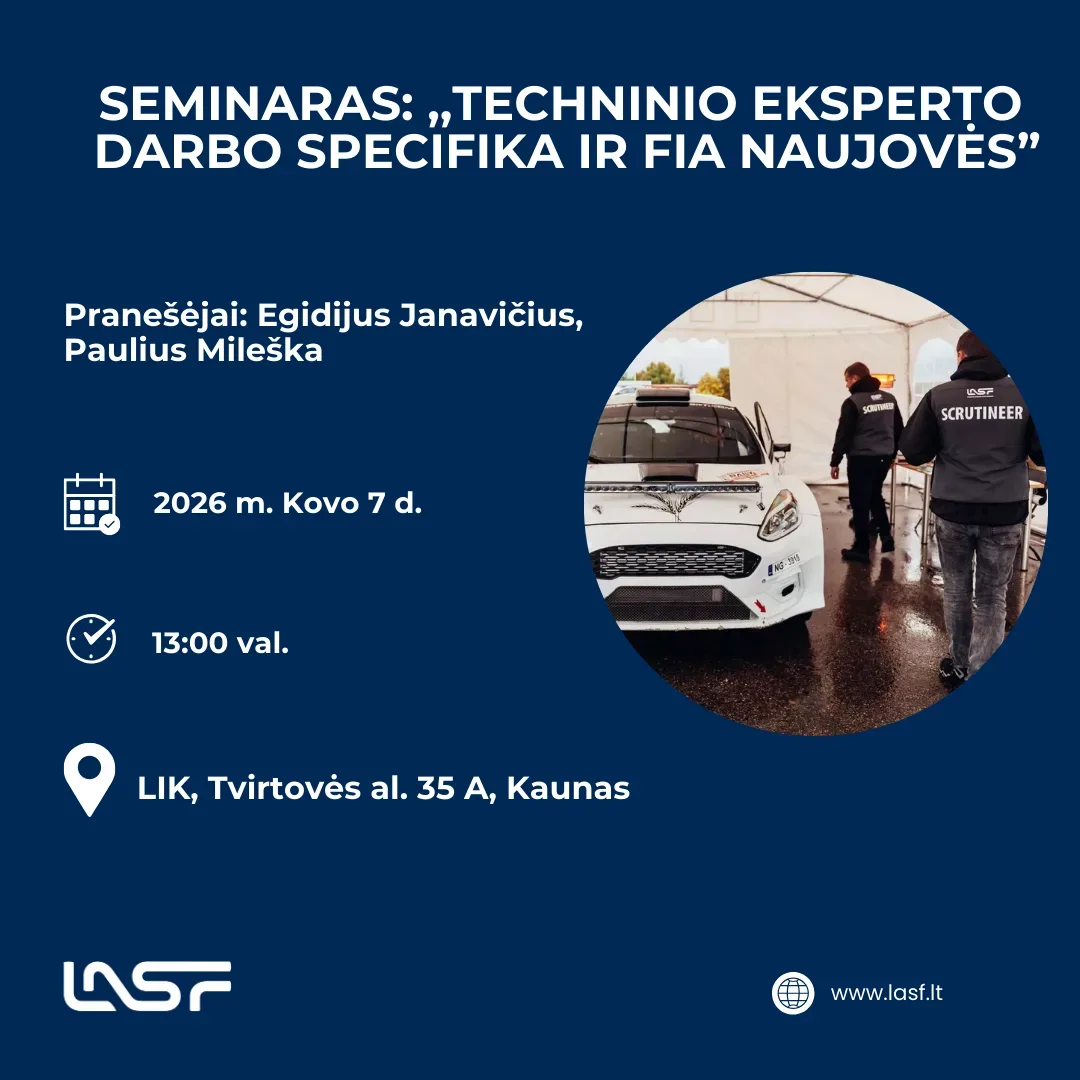 Kviečiame dalyvauti E.Janavičiaus ir P.Mileškos seminare:,,Techninio eksperto darbo specifika ir FIA naujovės"